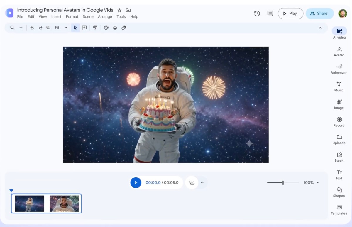 „Google Vids“ dabar leidžia filmuotis savo AI vaizdo įrašuose